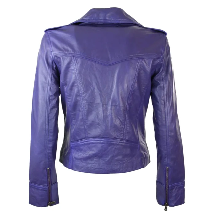 Ladies Women Real Leather Biker Rock Purple Red Slim Fit Jacket - Image 28