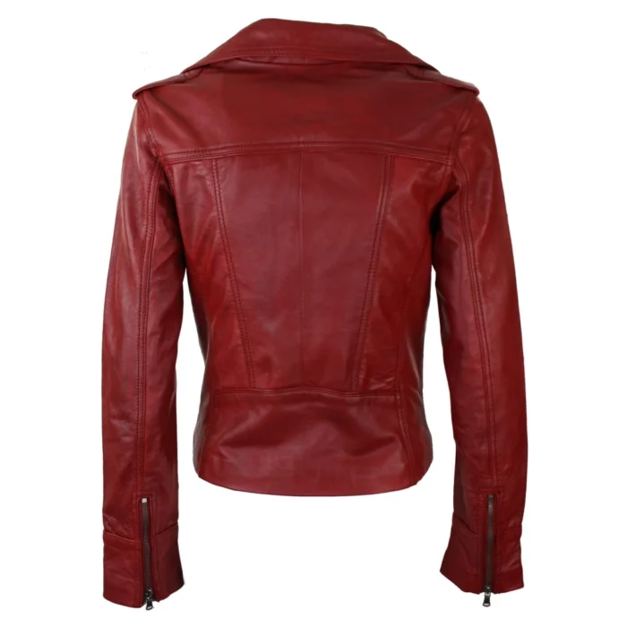 Ladies Women Real Leather Biker Rock Purple Red Slim Fit Jacket - Image 33