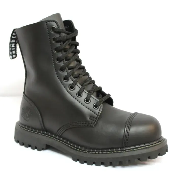 Unisex Real Leather Military Boots Black Ginders Stag Punk Rock Safety Steel Toe - Image 2