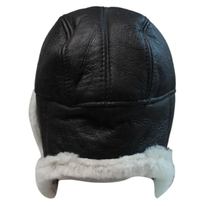 Mens Real Sherling Sheepskin Pilot Aviator Trapper Hat Brown Ginger Flying Cap Leather - Image 6