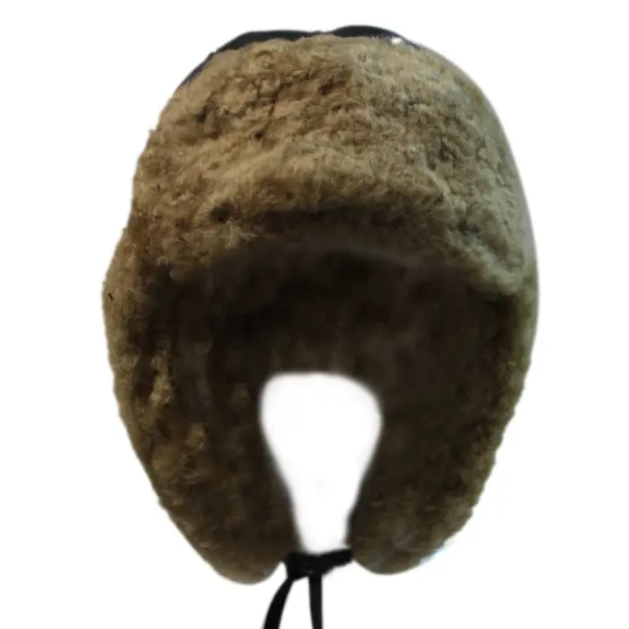 Mens Real Sherling Sheepskin Pilot Aviator Trapper Hat Brown Ginger Flying Cap Leather - Image 8
