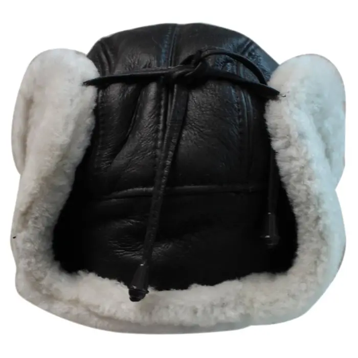 Mens Real Sherling Sheepskin Pilot Aviator Trapper Hat Brown Ginger Flying Cap Leather - Image 5