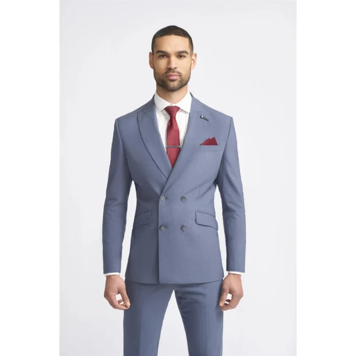 Men's Blazer Grey Double Breasted Tailored Fit Suit Jacket - Image 1