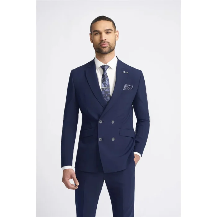 Men's Suit Navy Blue 2 Piece Double Breasted Tailored Fit - Image 1