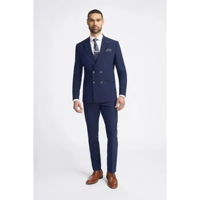 Men's Suit Navy Blue 2 Piece Double Breasted Tailored Fit - Image 3