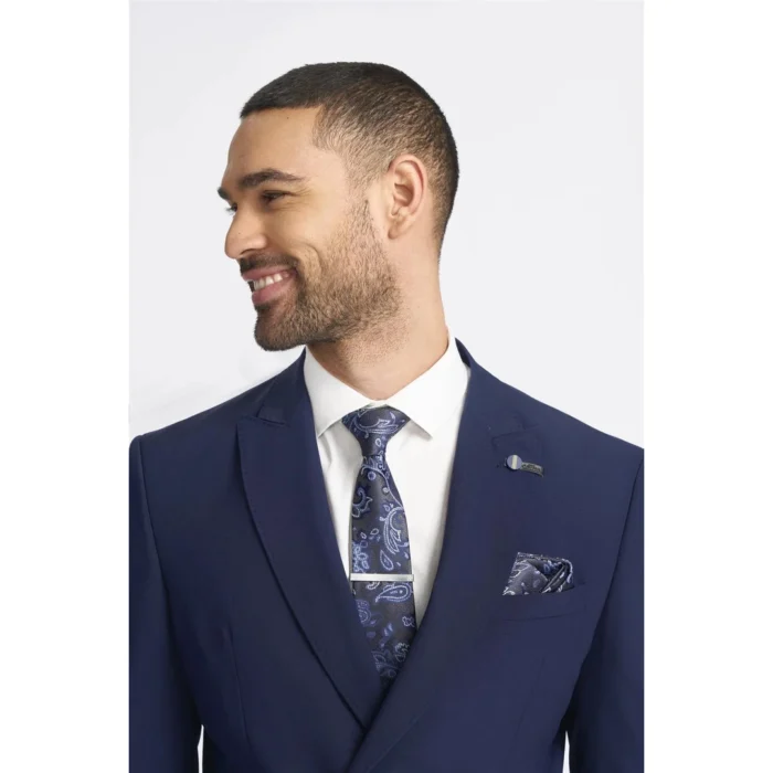 Men's Suit Navy Blue 2 Piece Double Breasted Tailored Fit - Image 4