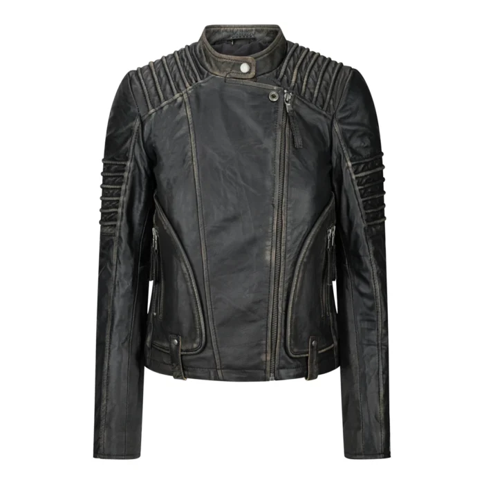 Womens Ladies Girls Soft Black Gold Real Leather Short Biker Style Jacket - Image 1