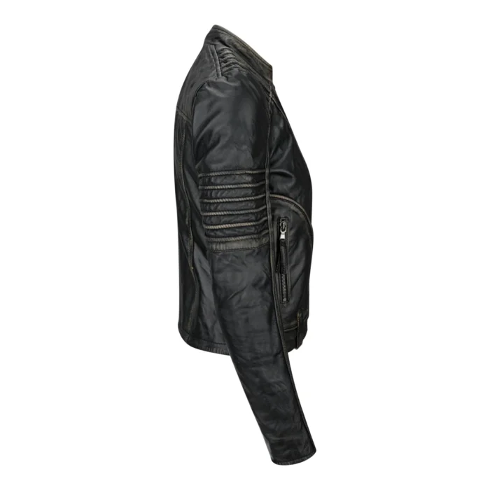 Womens Ladies Girls Soft Black Gold Real Leather Short Biker Style Jacket - Image 2