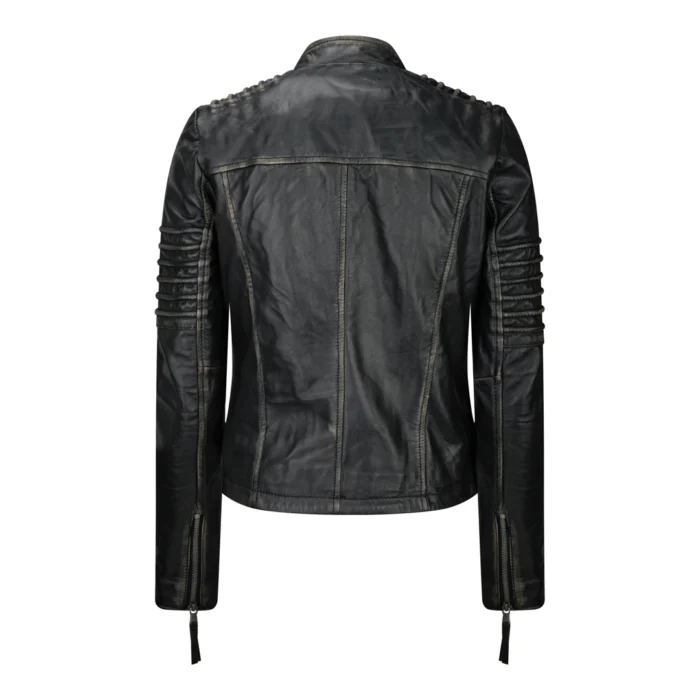 Womens Ladies Girls Soft Black Gold Real Leather Short Biker Style Jacket - Image 4
