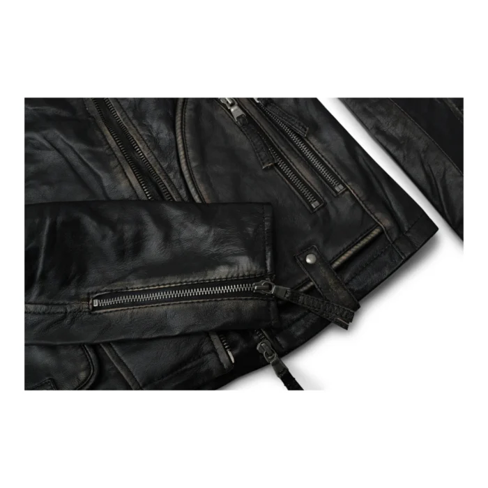 Womens Ladies Girls Soft Black Gold Real Leather Short Biker Style Jacket - Image 3