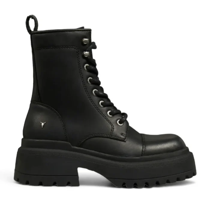 Destroy - Women's Black Mid Calf Leather Combat Boots - Image 1