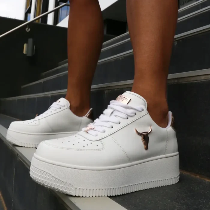 Rich - Women's White Low Top Leather Sneakers - Image 2