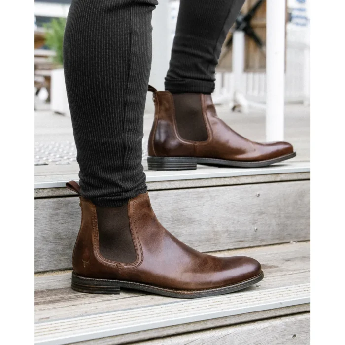 Sergio - Men's Brown Slip On Leather Chelsea Boots - Image 2