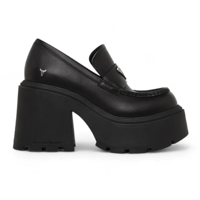 Spoiled - Women's Black Block Heel Leather Loafers - Image 1