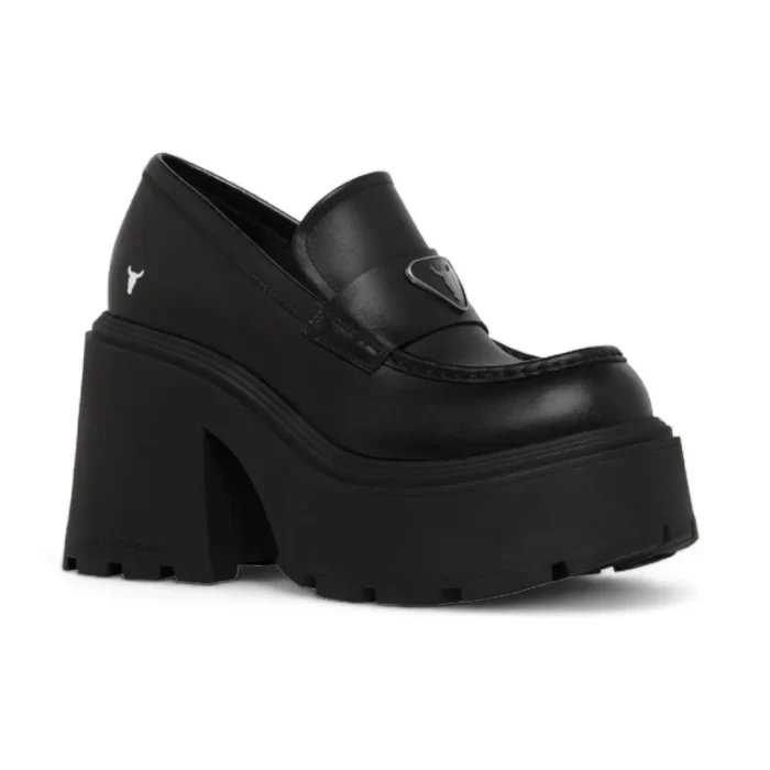 Spoiled - Women's Black Block Heel Leather Loafers - Image 2