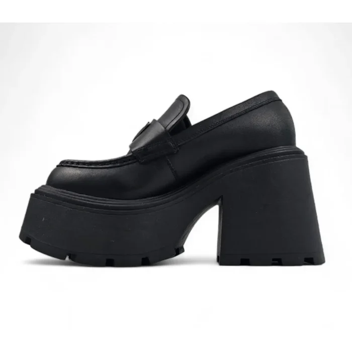 Spoiled - Women's Black Block Heel Leather Loafers - Image 3