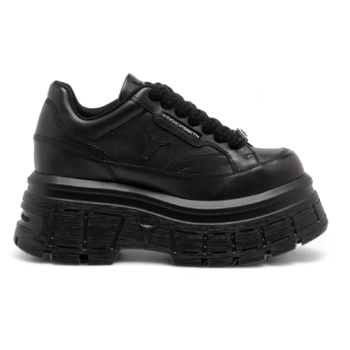 Swerve - Women's Chunky Lace Up Leather Sneakers - Image 1