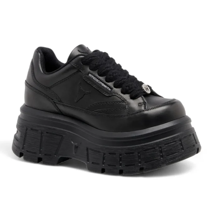 Swerve - Women's Chunky Lace Up Leather Sneakers - Image 2