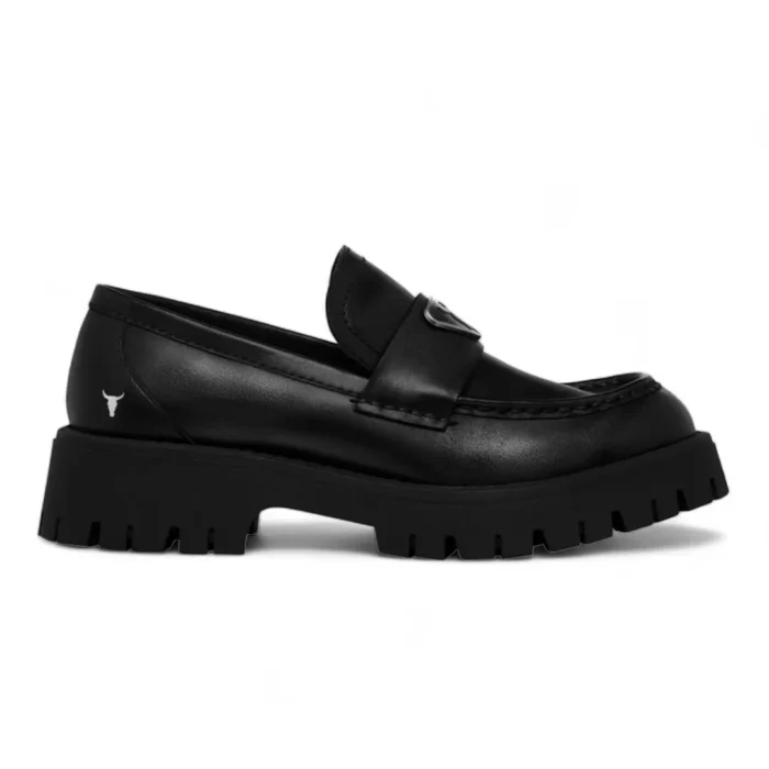 Throne - Women's Black Slip On Chunky Leather Loafers - Image 1