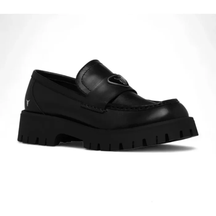 Throne - Women's Black Slip On Chunky Leather Loafers - Image 2