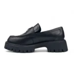Throne - Women's Black Slip On Chunky Leather Loafers - Image 3