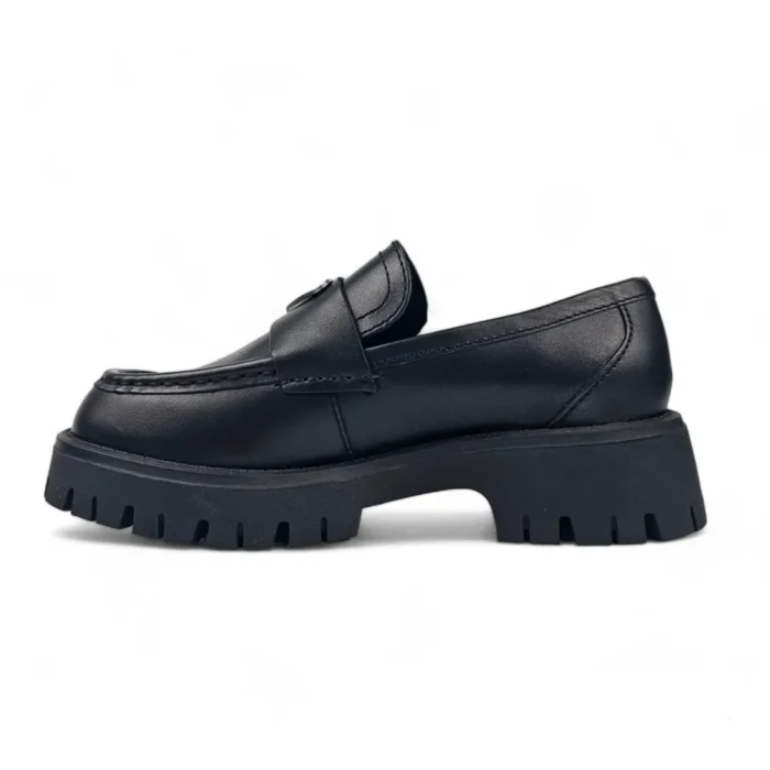 Throne - Women's Black Slip On Chunky Leather Loafers - Image 3