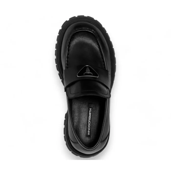 Throne - Women's Black Slip On Chunky Leather Loafers - Image 4