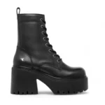 Totally - Women's Black Mid Calf Leather Platform Boots