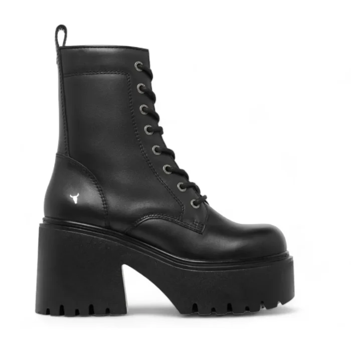 Totally - Women's Black Mid Calf Leather Platform Boots - Image 1