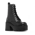 Totally - Women's Black Mid Calf Leather Platform Boots - Image 2
