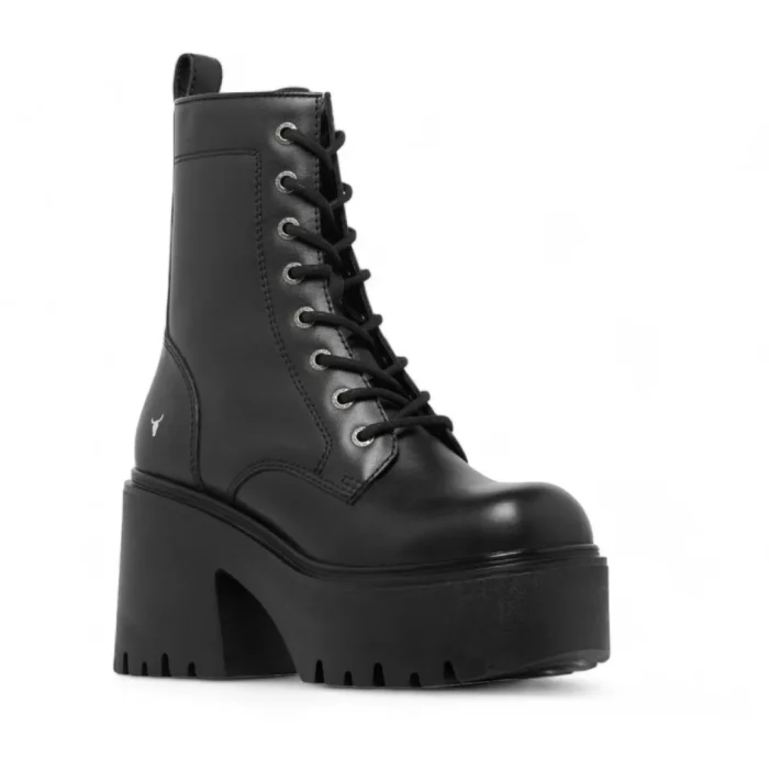 Totally - Women's Black Mid Calf Leather Platform Boots - Image 2