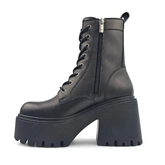 Totally - Women's Black Mid Calf Leather Platform Boots - Image 3