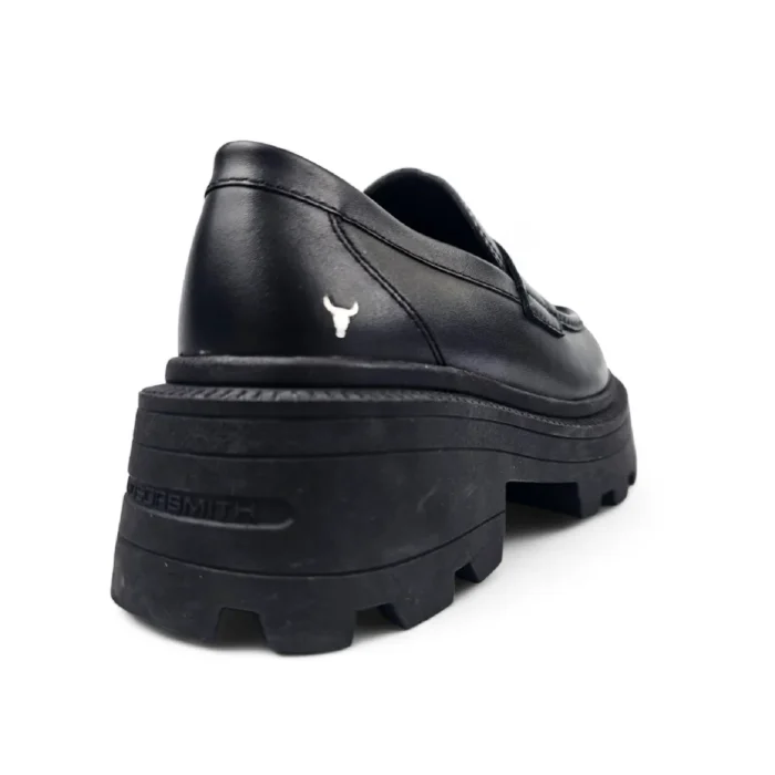 True - Women's Black Slip On Chunky Leather Loafers - Image 5