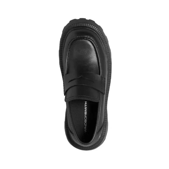 True - Women's Black Slip On Chunky Leather Loafers - Image 6