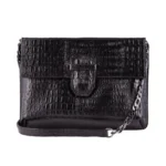 Womens Real Leather Buckle Hide Clutch Shoulder Bag Metal Chain Cross Body