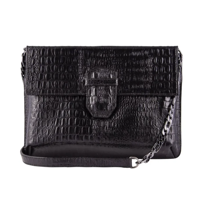 Womens Real Leather Buckle Hide Clutch Shoulder Bag Metal Chain Cross Body - Image 1