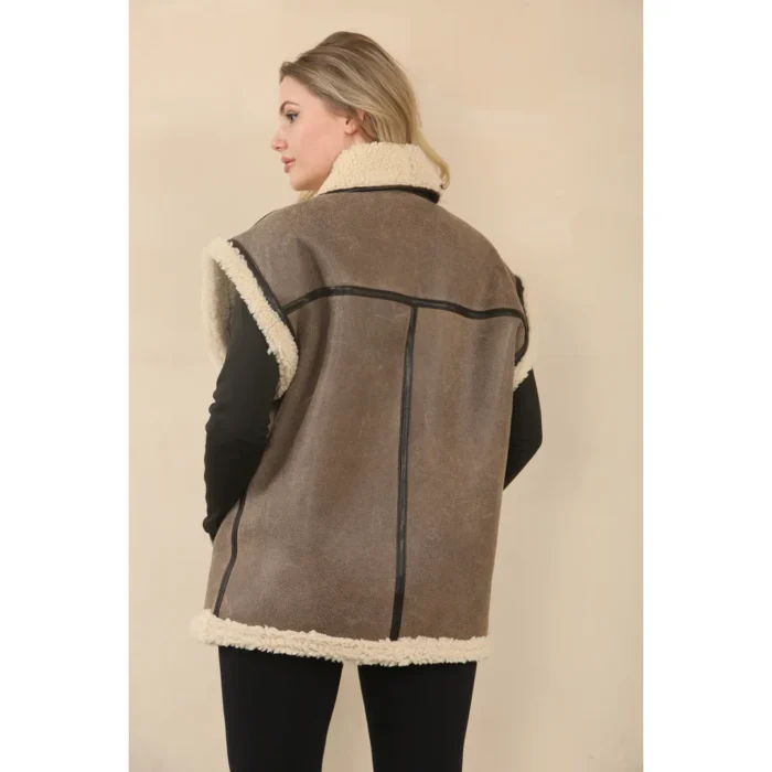 Women's Rustic Brown Shearling Leather Gilet - Image 7