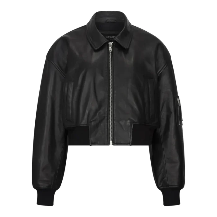 Women's Leather Jacket Cropped Bomber Zipper Short Coat - Image 1