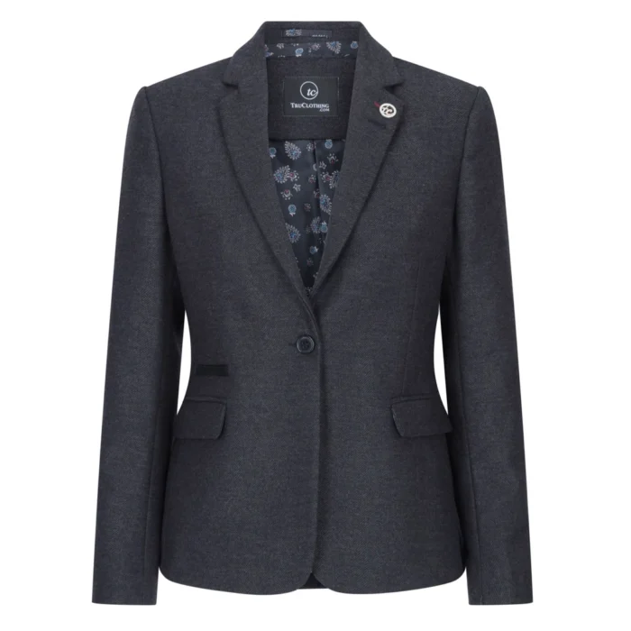 Women Black Blazer Waistcoat Tweed Herringbone Wool Classic Smart Casual Vintage 1920s - Image 1
