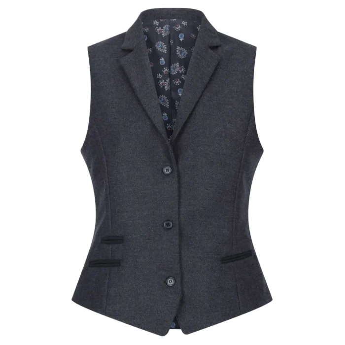 Women Black Blazer Waistcoat Tweed Herringbone Wool Classic Smart Casual Vintage 1920s - Image 5
