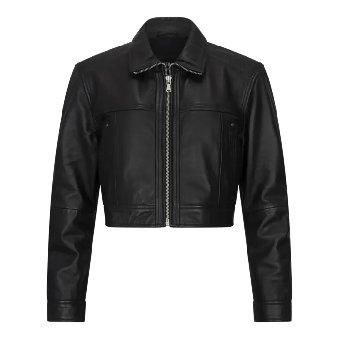 Women's Leather Jacket Cropped Biker Zipper Short Coat - Image 1