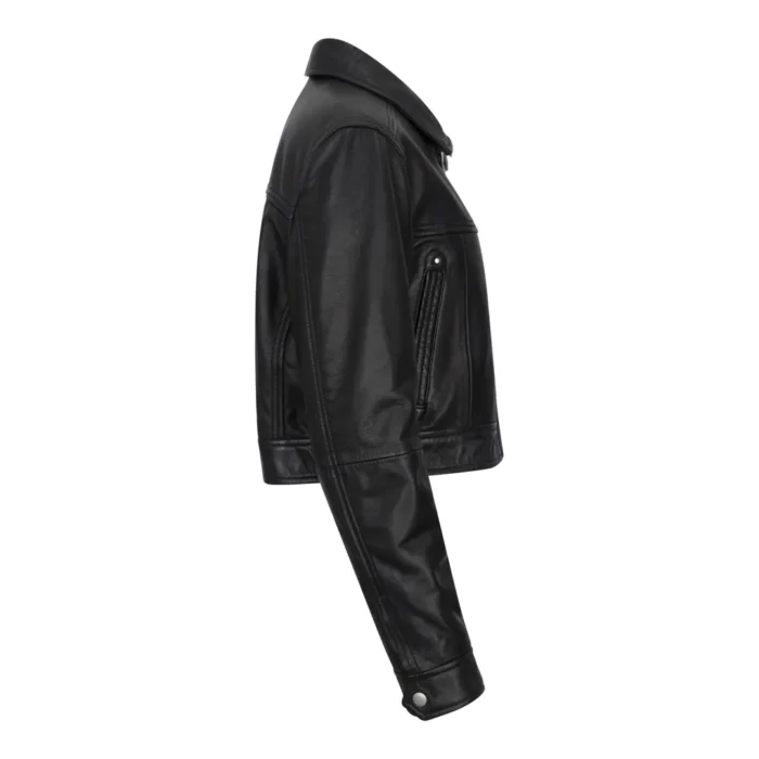 Women's Leather Jacket Cropped Biker Zipper Short Coat - Image 2