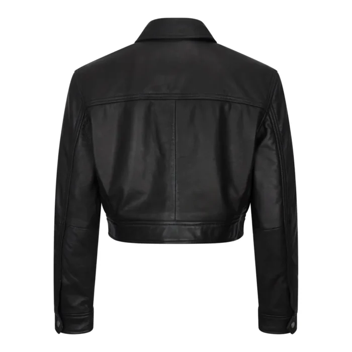 Women's Leather Jacket Cropped Biker Zipper Short Coat - Image 3