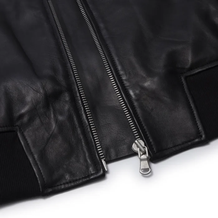 Women's Leather Jacket Cropped Bomber Zipper Short Coat - Image 4