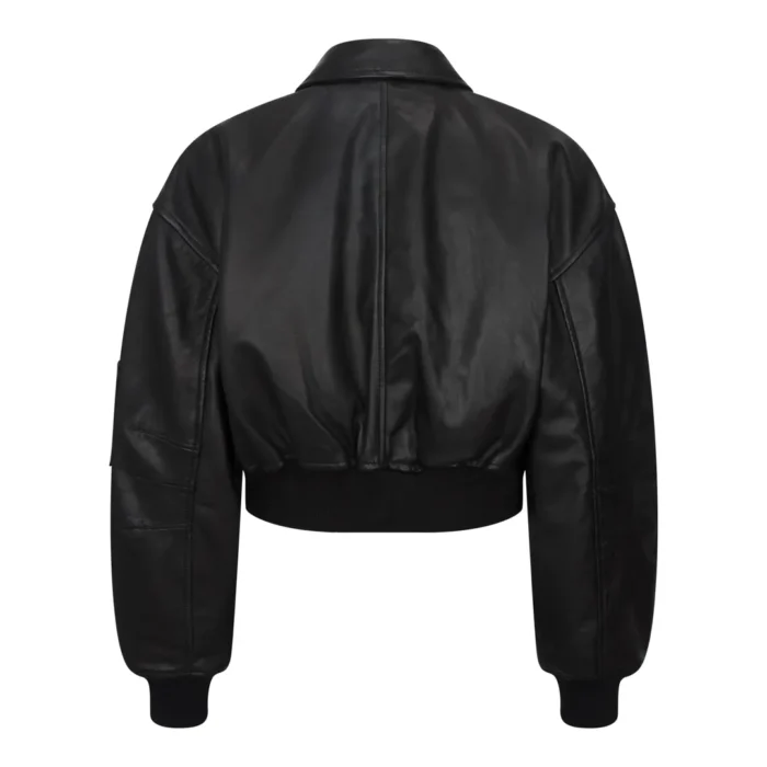 Women's Leather Jacket Cropped Bomber Zipper Short Coat - Image 3