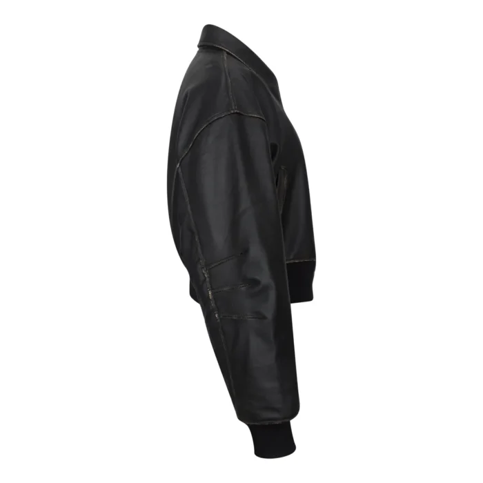 Women's Leather Jacket Cropped Bomber Zipper Short Coat - Image 6
