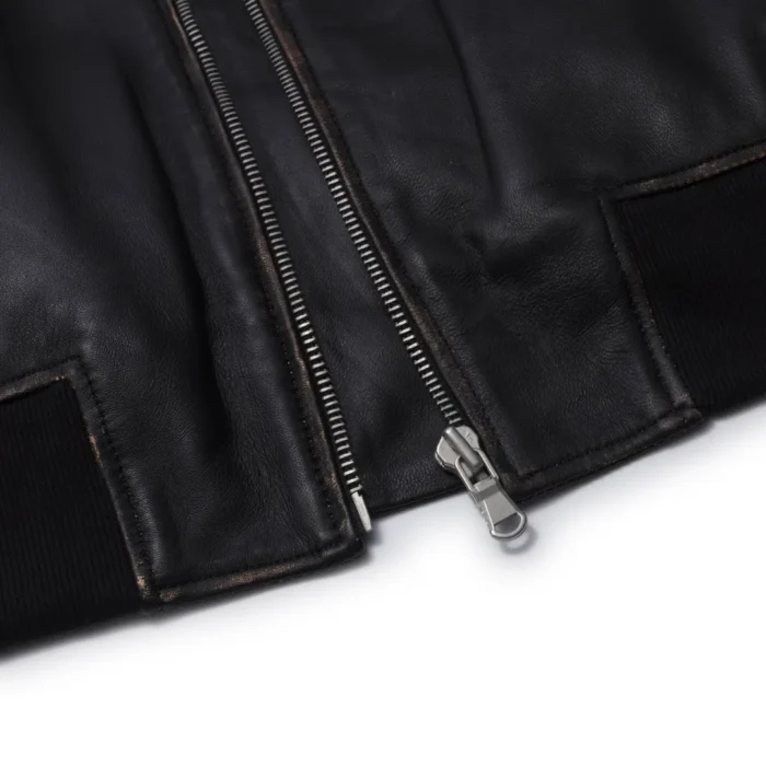 Women's Leather Jacket Cropped Bomber Zipper Short Coat - Image 8