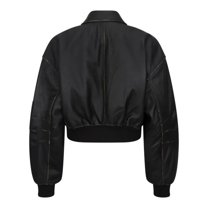 Women's Leather Jacket Cropped Bomber Zipper Short Coat - Image 7