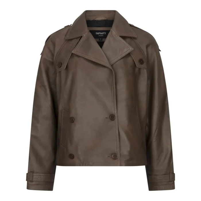 Women's Leather Jacket Cropped Trench Coat - Image 5