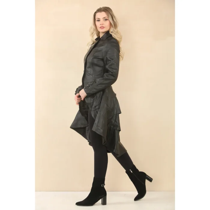 Women's Gothic Full Length Victorian Leather Coat - Image 5
